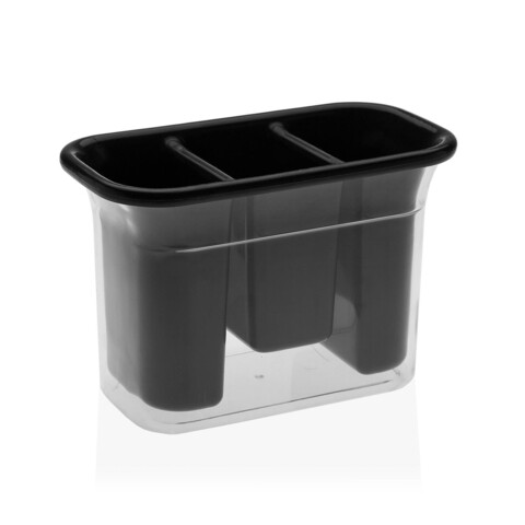 Uscator tacamuri cu 3 compartimente Trio, Versa, 20 x 14 x 10 cm, polistiren, negru