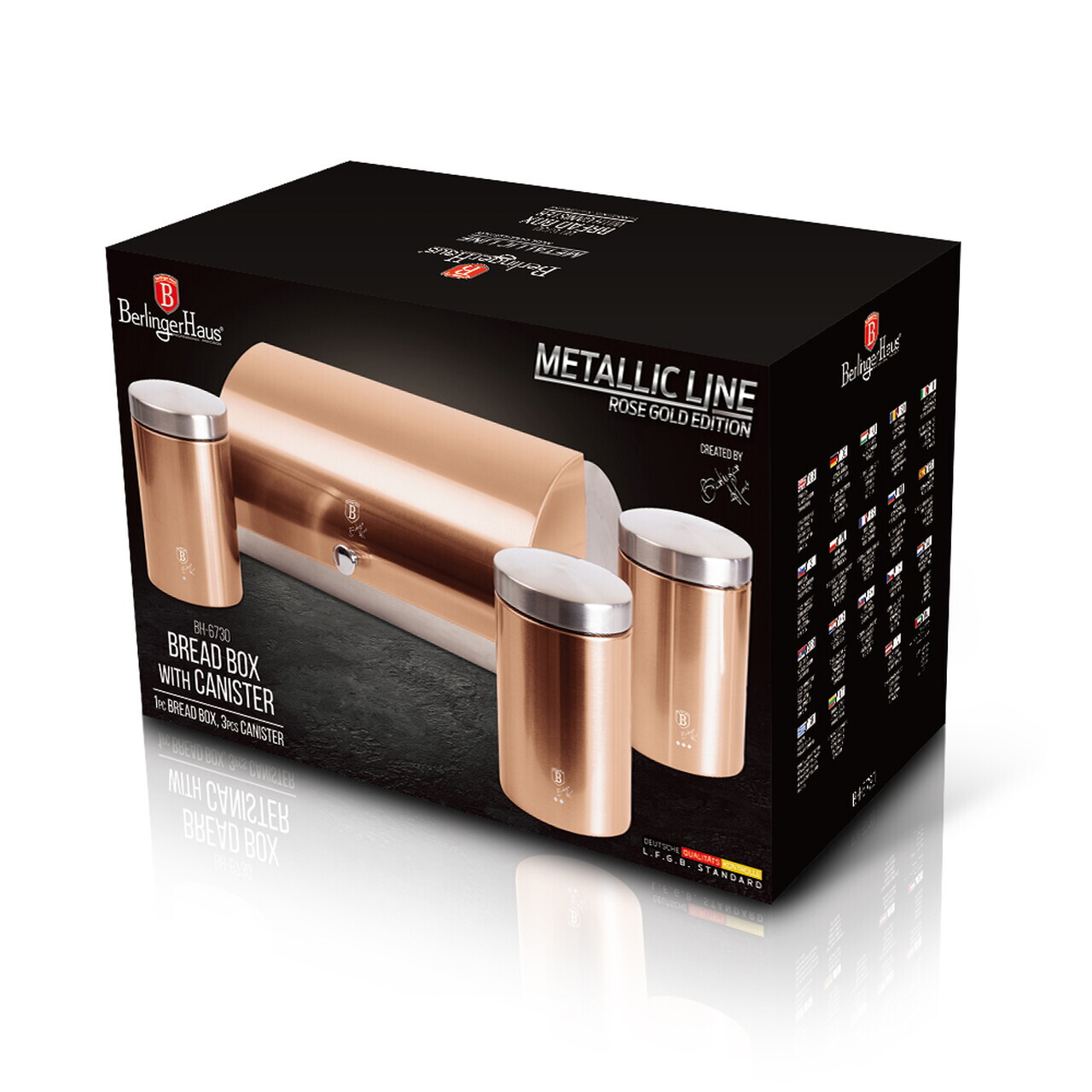 Set cutie pentru paine si 3 recipiente Berlinger Haus, Rose Gold, 38.5x28x18.5 cm, inox, roz/argintiu - imagine 4