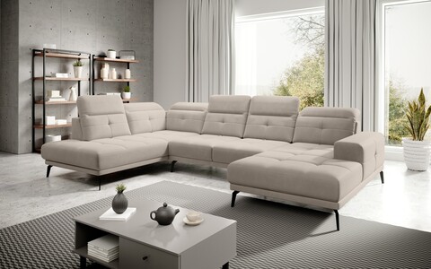 Coltar stanga 6 locuri ELTAP, LT-18SO, Bretan, 350x205x107 cm, lemn/poliester, bej deschis