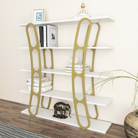 Corp biblioteca, Zena Home, Adar, 120x120x25 cm, PAL, Aur alb mezoni.ro