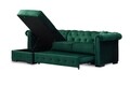 Coltar extensibil cu lada si sezlong stanga, Chester One, L.247 l.171 H.74, stofa, Velvet Louvre Green