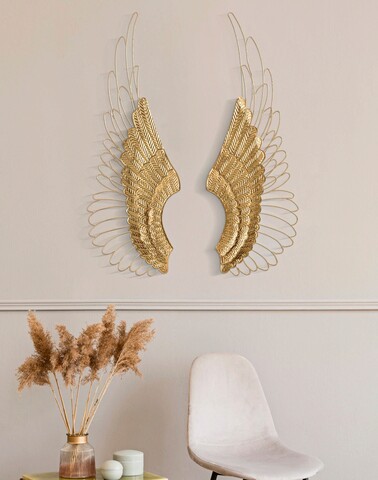 Set 2 decoratiuni de perete, Pair of Wings, Mauro Ferretti, 37 x 105.5 cm, fier, auriu