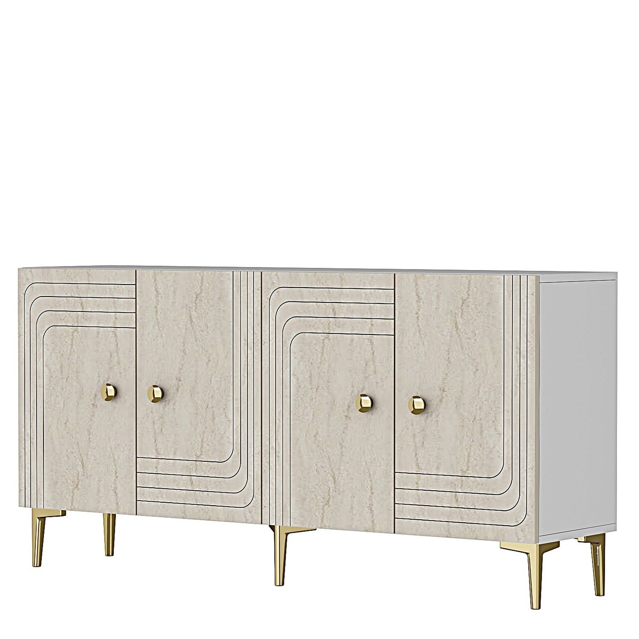 Consola, Hanah Home, Lessi 150, 150x75x32 cm, White / Travertine / Gold - view 5