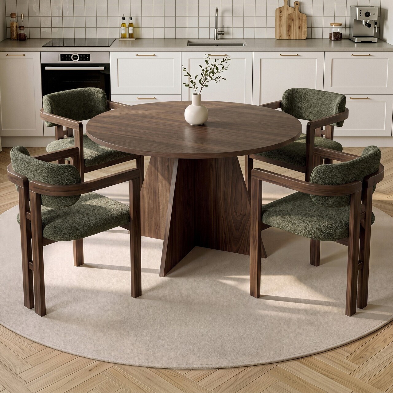 Set masa si scaune (5 piese), Nordure, Monroe 4, Nuc Venezia / Nuc Închis / Verde — imaginea 2