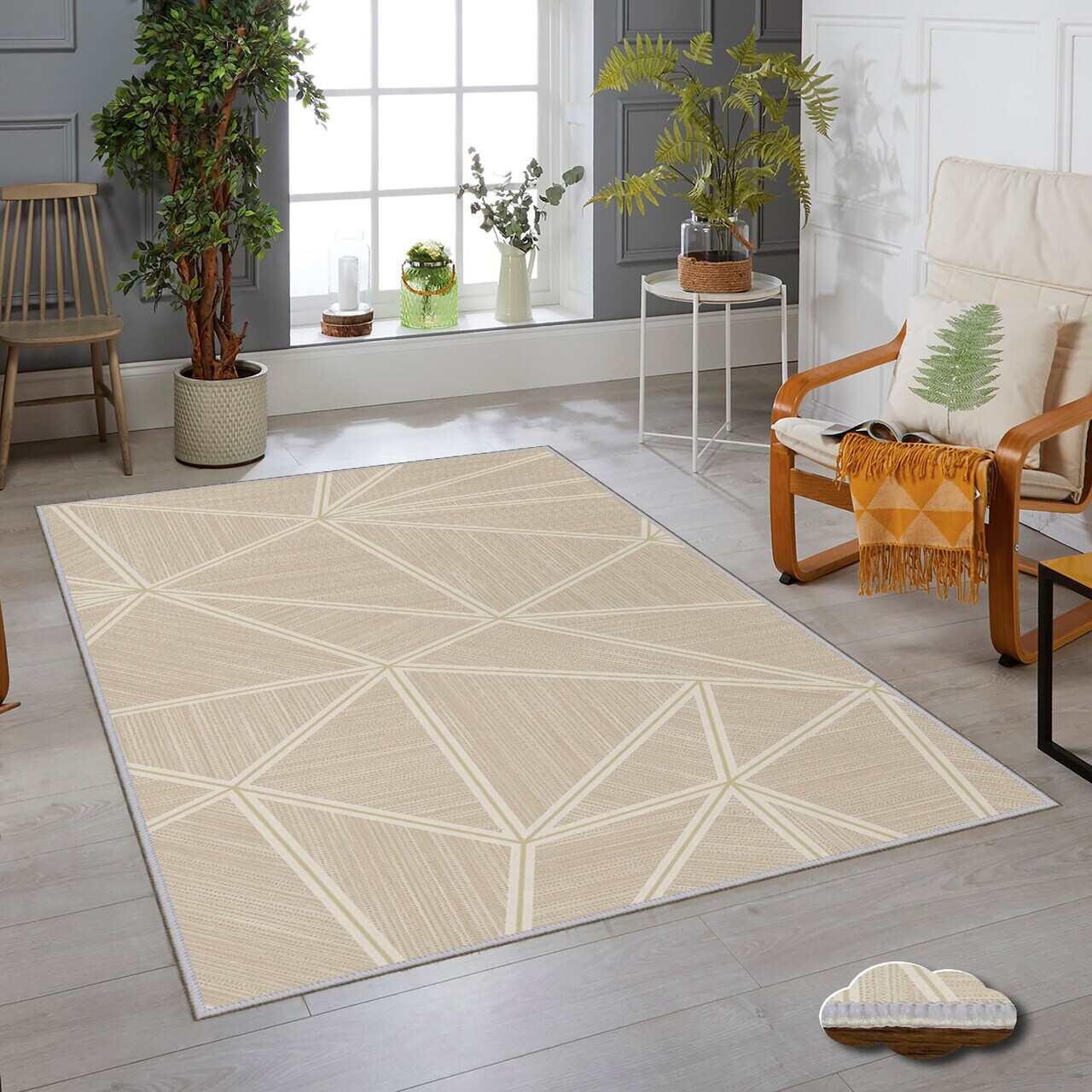 Covor, Wookece474, 80x150 cm, Poliester, Crem