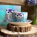 Ceasca cu farfurioara, DUO, Funky Owl, 280 ml, portelan, multicolor