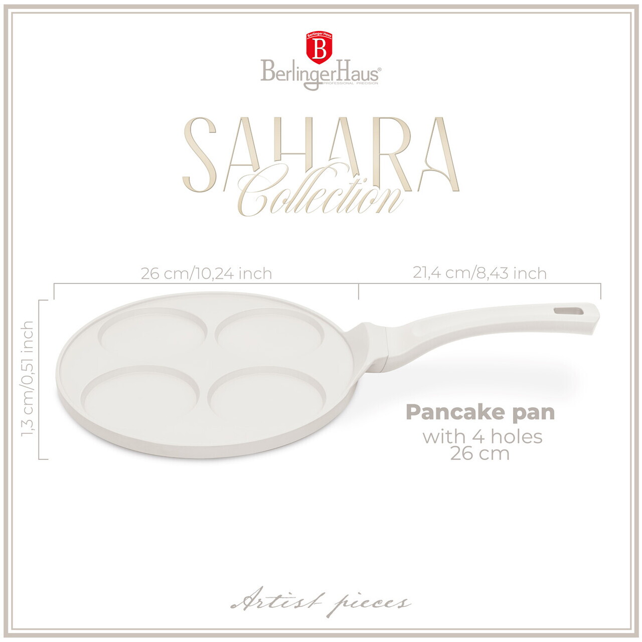 Tigaie pentru clatite, 4 forme Berlinger Haus, Sahara, 26 cm, aluminiu turnat, crem mat - imagine 9