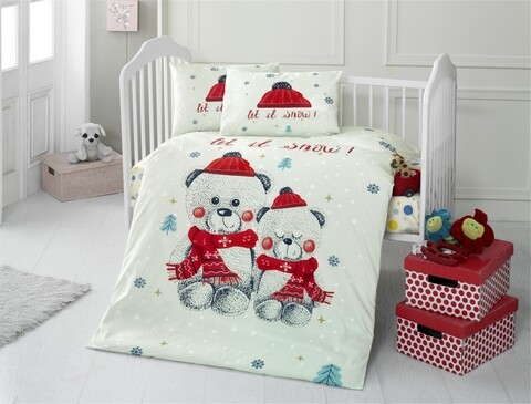 Lenjerie de pat pentru copii, Patik, Snow, 100% bumbac ranforce, 4 piese, rosu/alb/gri mezoni.ro