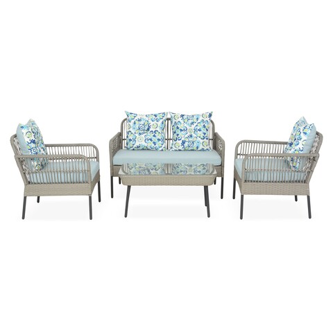 Set mobilier pentru gradina/terasa, 4 piese, Perch, otel, gri/albastru
