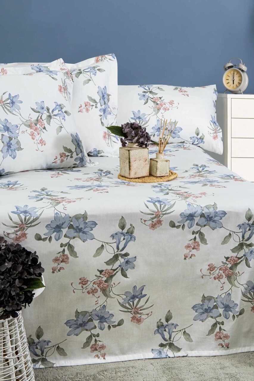 Set de pat pentru o persoana (cearceaf cu elastic si perna) Satin, L'essentiel Maison, Carina 100, Alb / Albastru / Verde / Roz - view 2
