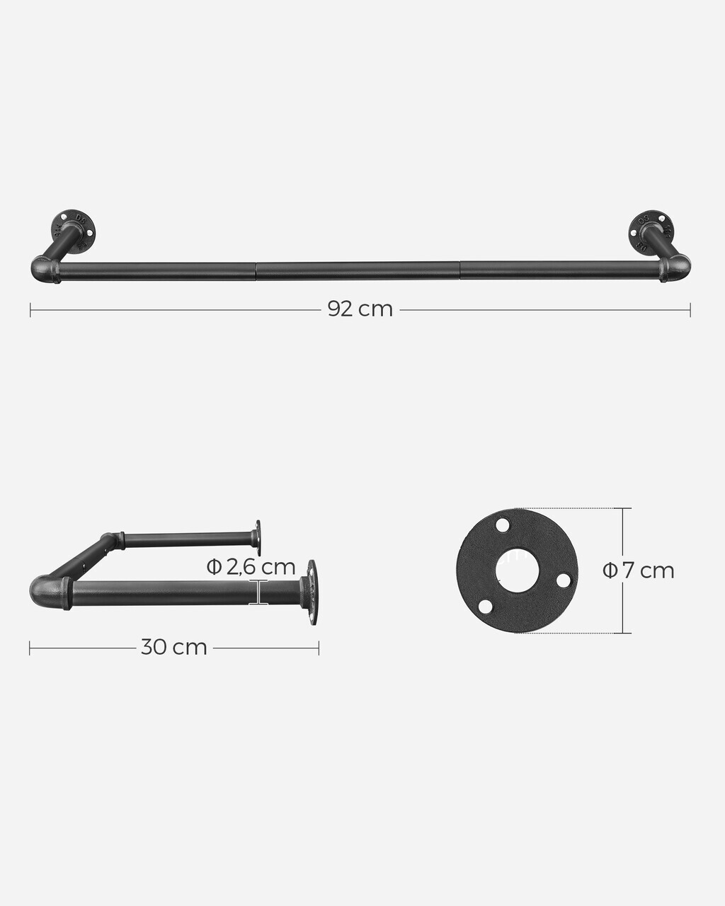 Suport umerase cu fixare pe perete, Songmics, 92x30x7.5 cm, otel, negru - view 5