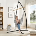 Hamac tip scaun cu 2 perne, Songmics, 148x125 cm, max 150 kg, bumbac/lemn, gri