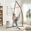 Hamac tip scaun cu 2 perne, Songmics, 148x125 cm, max 150 kg, bumbac/lemn, gri