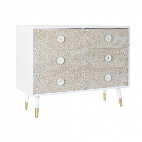 Comoda, dkd home decor, mandala, 100 x 42 x 80 cm, lemn de brad, alb/natur