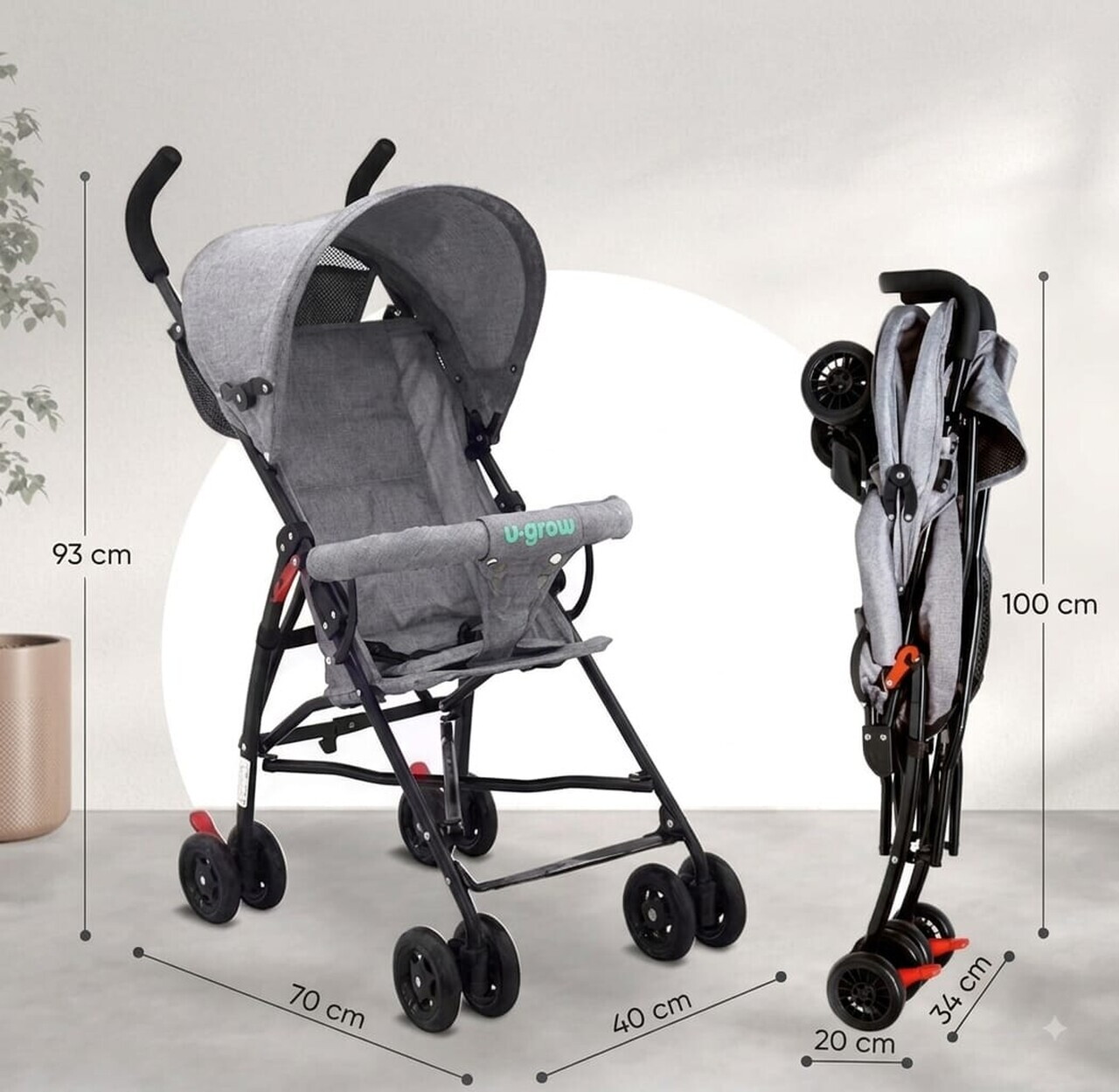 Carucior sport cu pliere tip umbrela, U-grow, 6-36 luni, metal/textil, gri — imaginea 4