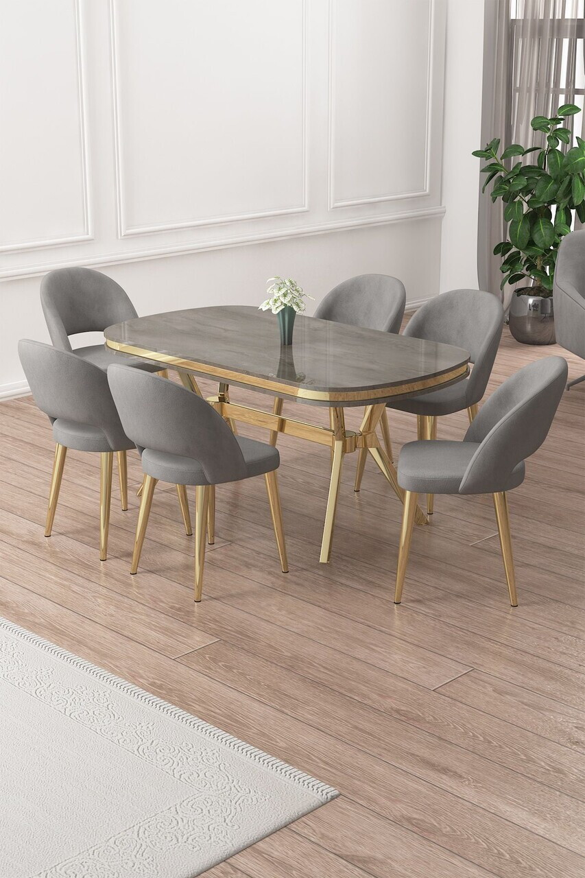 Set masa si scaune (7 piese), Hanah Home, Jita, Antracit / Auriu / Gri