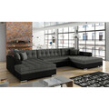 Coltar extensibil 5 locuri, ELTAP, Vento, 359x165x87 cm, lemn/poliester, gri inchis/negru