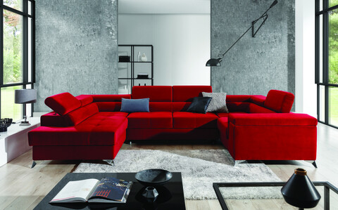 Coltar extensibil stanga 6 locuri ELTAP, Th-46, Thiago, 342x208x88 cm, lemn/poliester, rosu