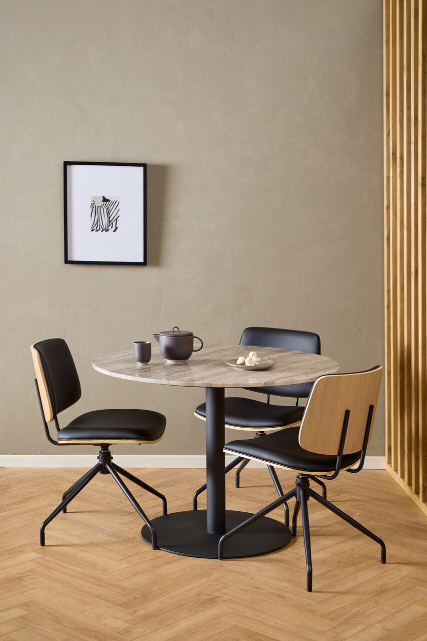 Scaun Owen, Actona, 48.5x53x81 cm, rotativ, piele ecologica/otel, negru - view 5
