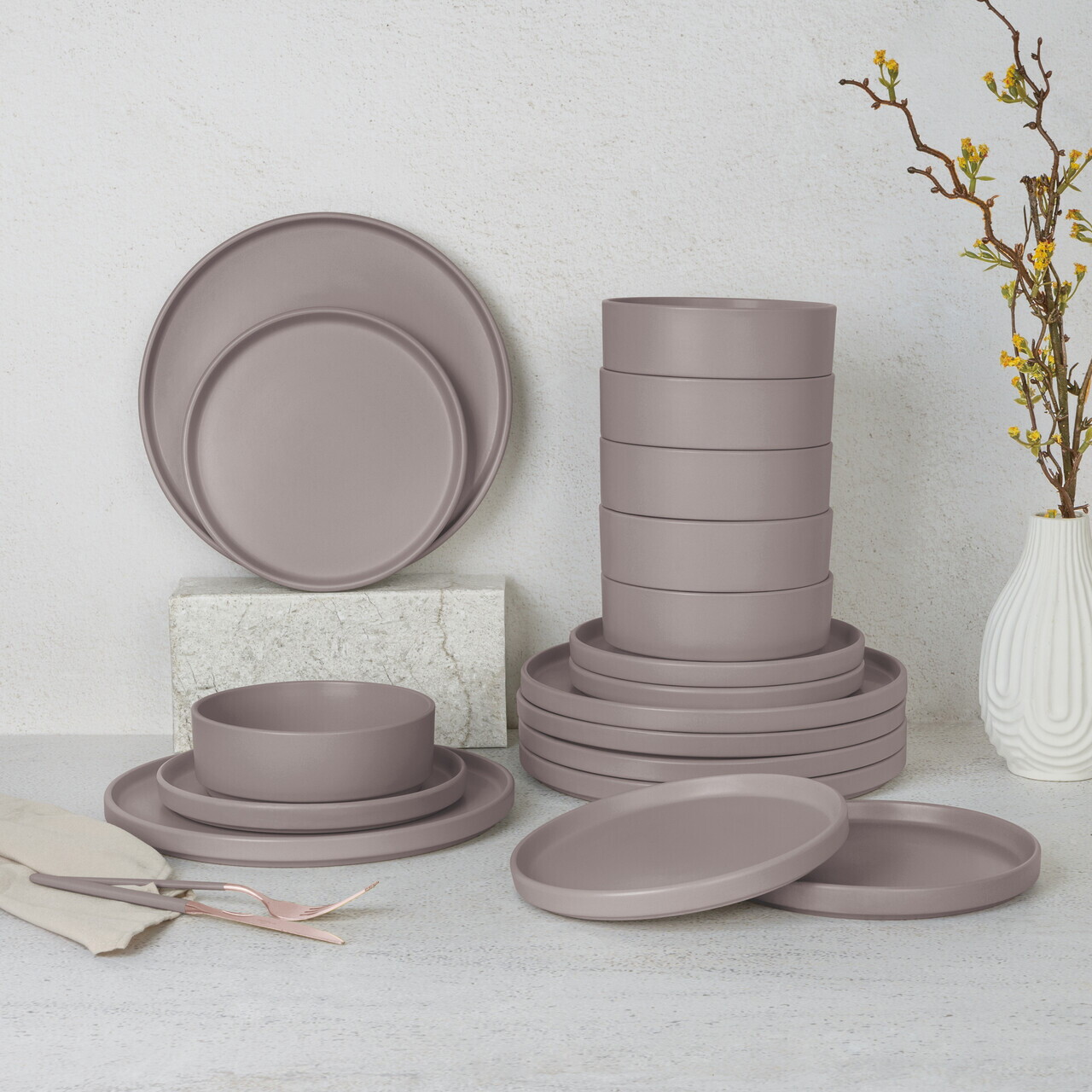 Serviciu de masa 18 piese Berlinger Haus, Taupe, ceramica, taupe mat