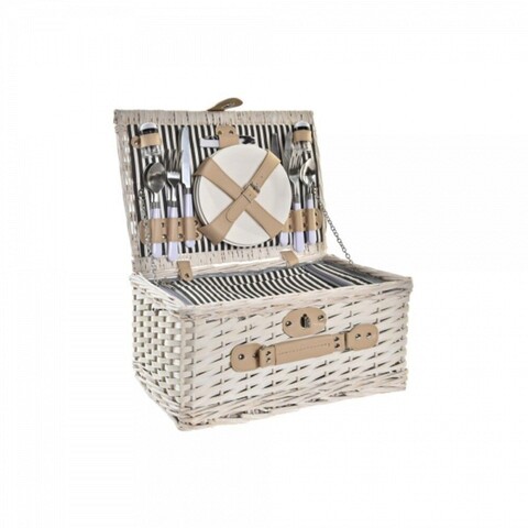 Cos de picnic pentru 4 persoane, DKD Home Decor, 40 x 28 x 20 cm , rachita, bej