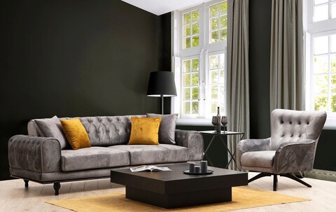 Canapea extensibila cu 3 locuri, Hilena, 569HLN1701, Lemn de fag / PAL, Antracit