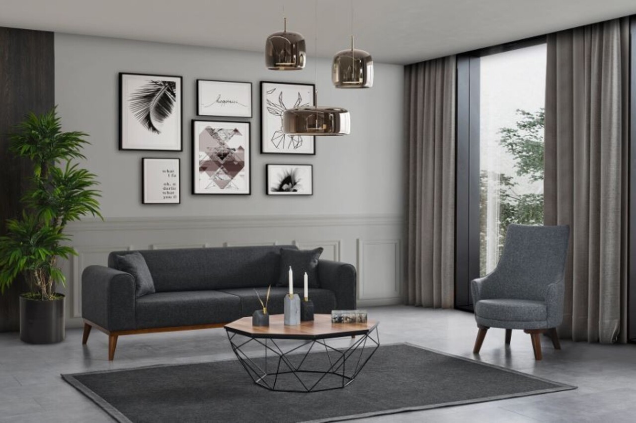 Canapea extensibila cu 3 locuri, Artie, 560ARE2905, Lemn de fag / PAL, Antracit - 1 | YEO