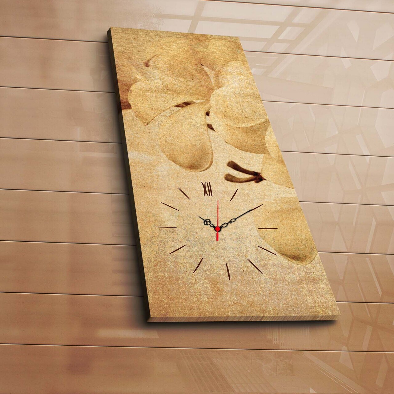 Ceas de perete, 3070CS-39, PÂNZĂ DIN PIELE ÎNTOARSĂ, 30 x 70 cm, Multicolor — imaginea 2