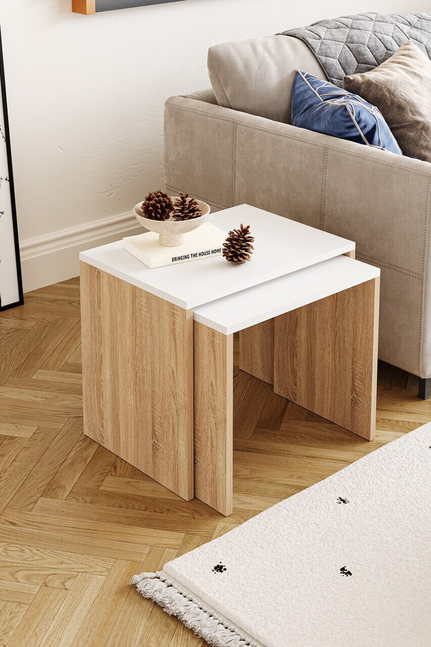 Masute, Hanah Home, Arya, 48x40x55 cm, Stejar Sonomo / Alb