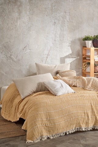 Cuvertura Double Pique, 220×240 cm, muselina din 100% bumbac, Etno, Viaden, galben mustar mezoni.ro