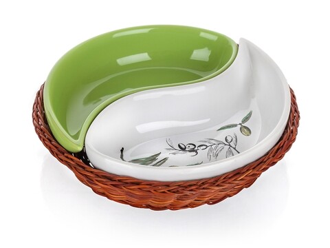 Set 2 boluri pentru aperitiv si cos Olives, Banquet, 20.3 cm, ceramica/salcie