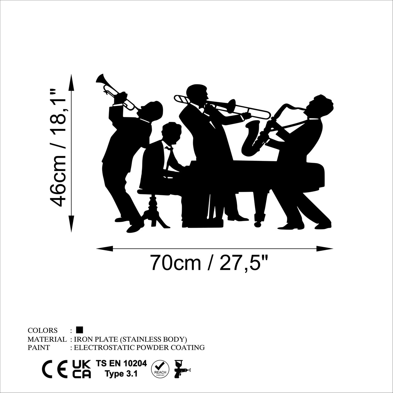 Decoratiune de perete, Musicians, Dimensiune: 70 x 46 cm, Negru - view 6
