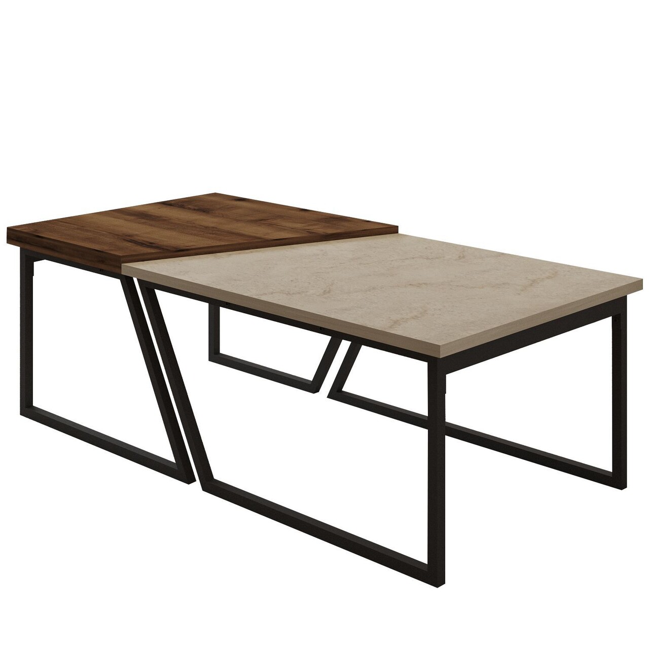 Set masute de cafea, Hanah Home, Verona P0024623, PAL, Travertin / Nuc rustic - imagine 5